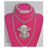 Aztec Mask Pendant & Steel Bangle Set