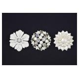 Vintage White Floral Brooch Lot - 3 Pcs