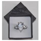 Large Teardrop CZ Rhodium Ring