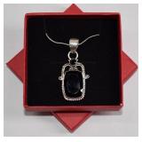Sterling Onyx Statement Pendant Necklace