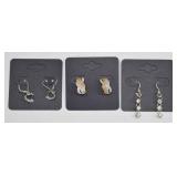 3 Pairs Sterling Diamond & CZ Earrings