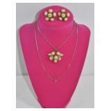 Vintage Faux Pearl Necklace & Earring Set