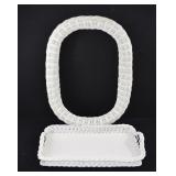 Vintage White Wicker Oval Mirror Frame & Tray