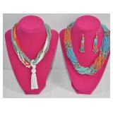 2 Multi-Strand Beaded Necklaces & Earrings Set