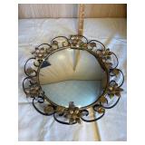 Round Mirror With Floral Metal Frame Convex