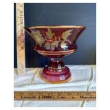 Ruby Glass Compote with Gilded Design