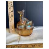 Amber Carnival Glass Trinket Jar