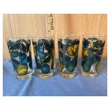 Four Fruit Motif Glass Tumblers