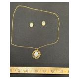 Gold Necklace and Earring Set with Opal