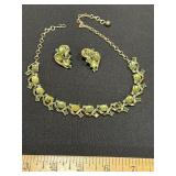 Gold-Tone Jewelry Set with Green Stones