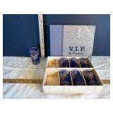 Six Blue Decorated Glasses