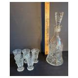 Cut Glass Decanter and 5 Glass Set