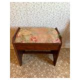 Wooden Bench with Floral Upholstery