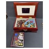 Wooden Jewelry Box with Contents