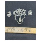Silver Brooch With Matching Earrings