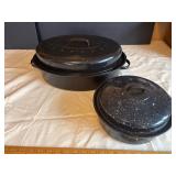 Two Speckled Enamel Roasters