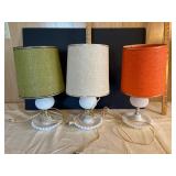 Three Hobnail Milk Glass Lamps