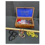 Wood Box With Beaded Necklaces