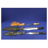 GROUP OF (3) FIXED BLADE KNIVES; (1) COMBAT