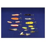 VARIOUS FISHING LURES, SPINNER, CASTING SPOONS,