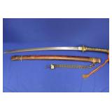 SWORD, KATANA, 27", LEATHER AND WOOD SAYA
