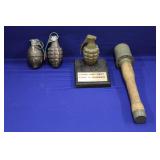 DECOMMISSIONED GRANADES, (3) HAND; (1) DESK "TAKE