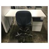 Lab Desk with Chair and Filing Cabinet