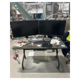 2-monitors, computer workstation, rolling desk