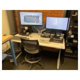 Adjustable Height Desk w/ Chair & Monitors