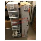 Container with parts and metallic storage unit