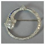 ART DECO PLATINUM, DIAMOND & SAPPHIRE CIRCLE PIN