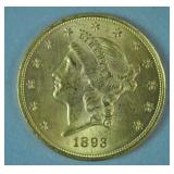 1893 US GOLD DOUBLE EAGLE $20 COIN