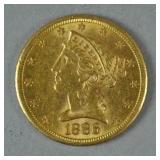 1886-S US GOLD CORONET HEAD HALF EAGLE $5 COIN 1886-S US GOLD CORONET HEAD HALF EAGLE $5 COIN