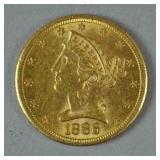 1886-S US GOLD CORONET HEAD HALF EAGLE $5 COIN