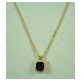 14K AMETHYST & DIAMOND PENDANT ON CHAIN