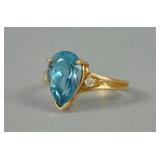 14K PEAR-CUT BLUE STONE RING