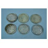 (6) MORGAN US SILVER DOLLAR COINS (6) MORGAN US SILVER DOLLAR COINS