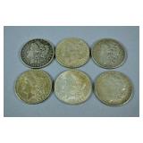 (6) MORGAN US SILVER DOLLAR COINS (6) MORGAN US SILVER DOLLAR COINS