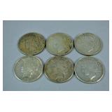 (6) PEACE US SILVER DOLLAR COINS