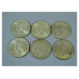 (6) PEACE US SILVER DOLLAR COINS