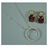 DIAMOND HALO PENDANT ON CHAIN & A PAIR OF EARRINGS DIAMOND HALO PENDANT ON CHAIN & A PAIR OF EARRINGS