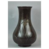 LARGE JAPANESE BRONZE IRIS & CARP VASE LARGE JAPANESE BRONZE IRIS & CARP VASE