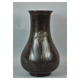 LARGE JAPANESE BRONZE IRIS & CARP VASE