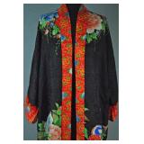 VINTAGE BLACK & ORANGE SILK ROBE