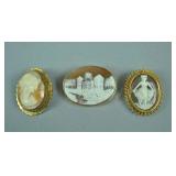 (3) GOLD & SILVER CAMEO PIN PENDANTS