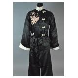 VINTAGE BLACK SILK PAJAMA SET WITH SASH