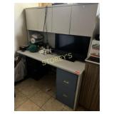 Office Desk w/ Upper Unit & File Cabinets