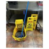 Mop, Bucket, Wringer & 2 Wet Floor Signs