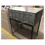 Metal security cabinet on stand