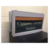 Metal sign - ceiling suspended w/ hooks, 24"w x